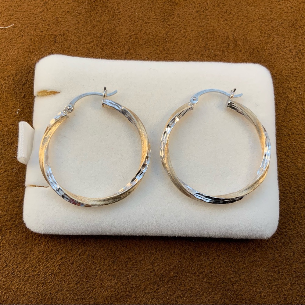 14k white and yellow gold hoops